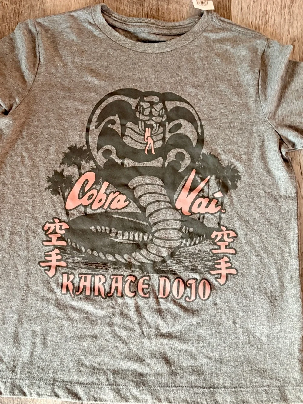 Old Navy Gray Cobra Kai Karate Dojo Graphic Tee with Pink Accents